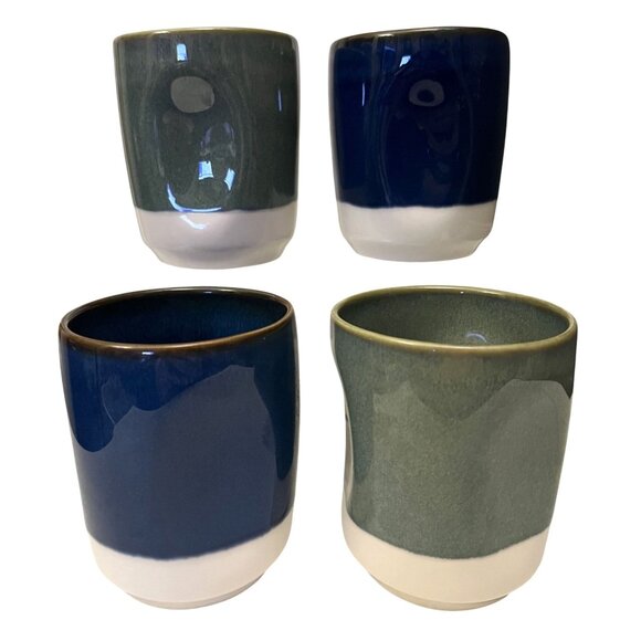 Four Starbucks 2008 Coffee Pinched Mugs Cobalt Blue & Green Handleless NWT NOS - Picture 1 of 10